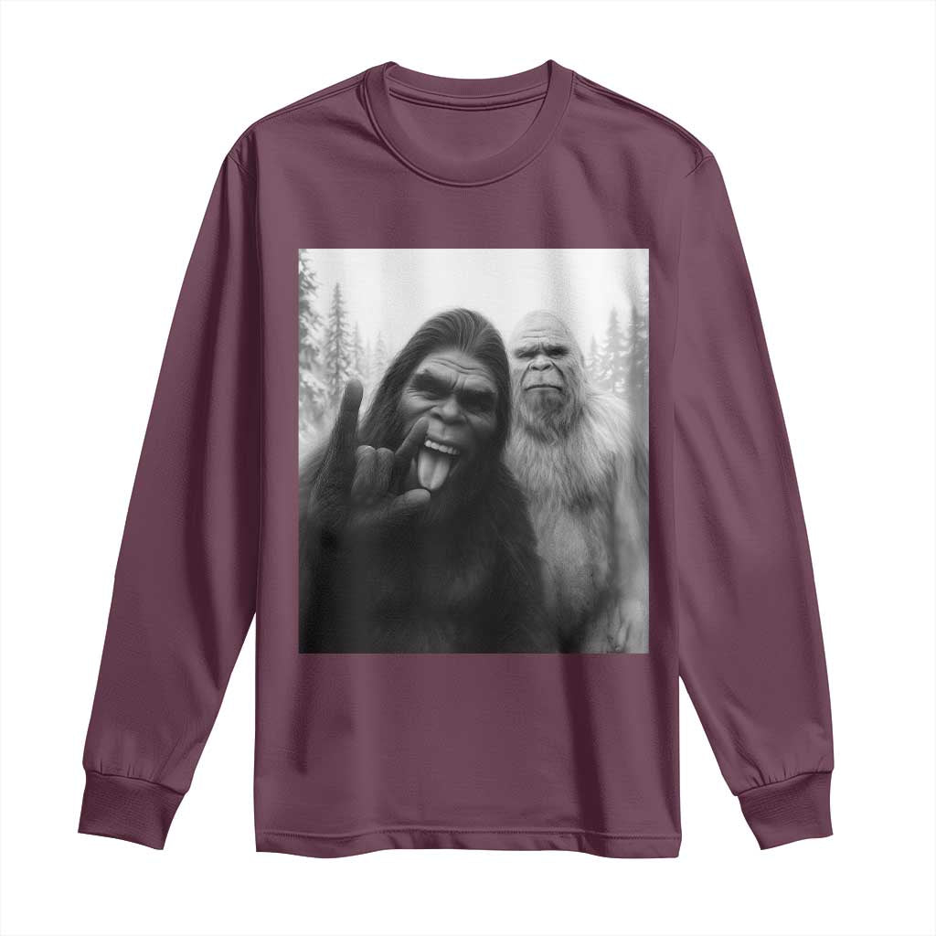 Bigfoot Selfie Christmas Long Sleeve Shirt Sasquatch Yeti Rock On Hand - Wonder Print Shop