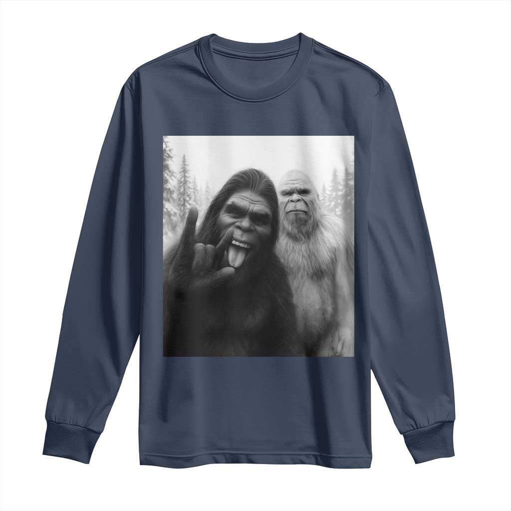 Bigfoot Selfie Christmas Long Sleeve Shirt Sasquatch Yeti Rock On Hand - Wonder Print Shop