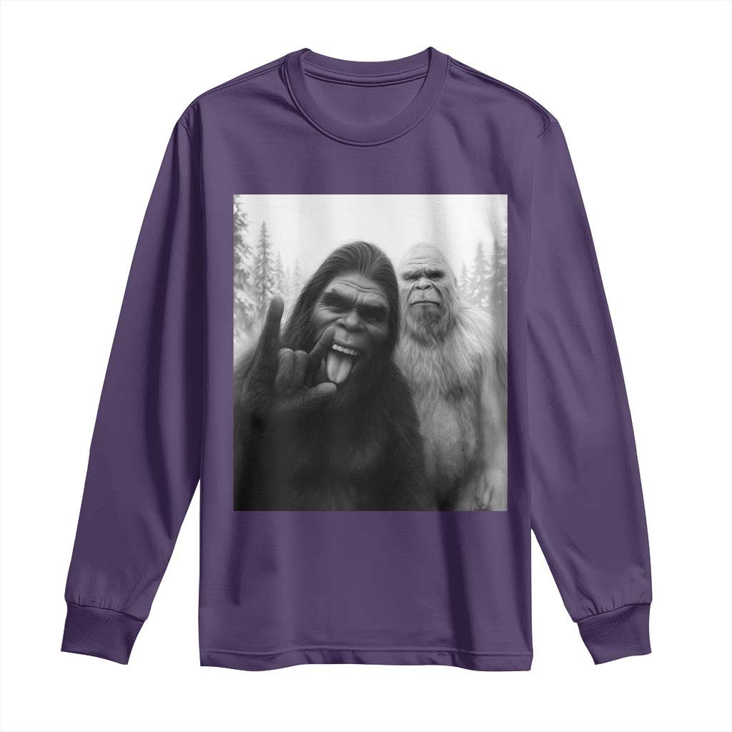 Bigfoot Selfie Christmas Long Sleeve Shirt Sasquatch Yeti Rock On Hand - Wonder Print Shop