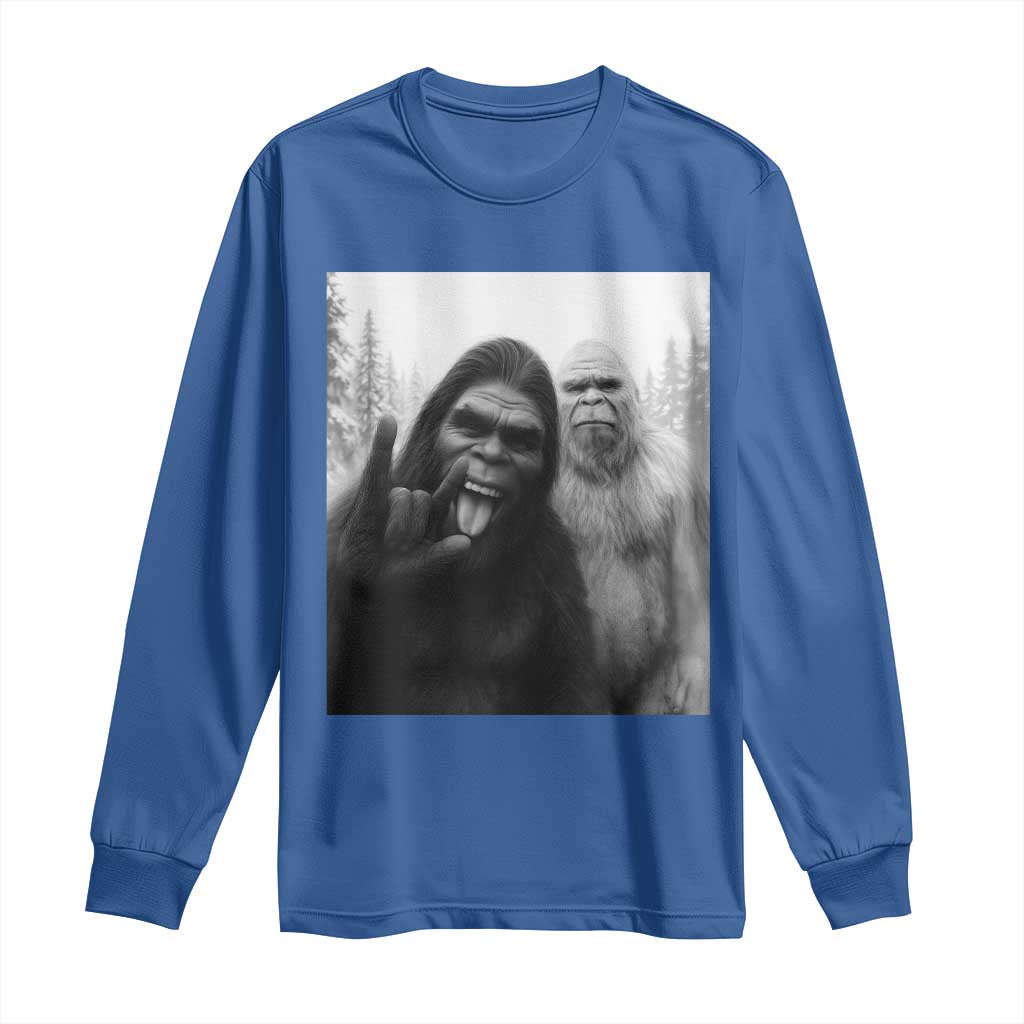 Bigfoot Selfie Christmas Long Sleeve Shirt Sasquatch Yeti Rock On Hand - Wonder Print Shop
