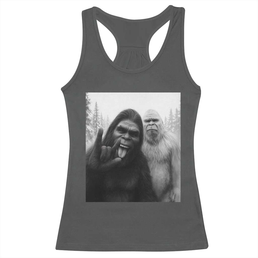 Bigfoot Selfie Christmas Racerback Tank Top Sasquatch Yeti Rock On Hand - Wonder Print Shop