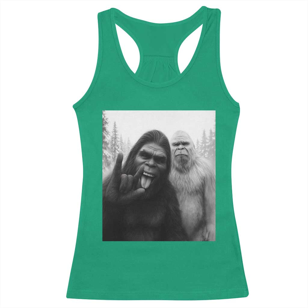 Bigfoot Selfie Christmas Racerback Tank Top Sasquatch Yeti Rock On Hand - Wonder Print Shop