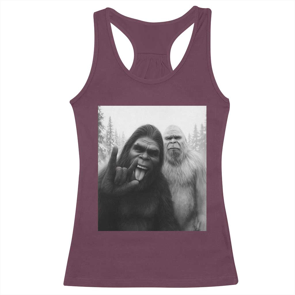 Bigfoot Selfie Christmas Racerback Tank Top Sasquatch Yeti Rock On Hand - Wonder Print Shop