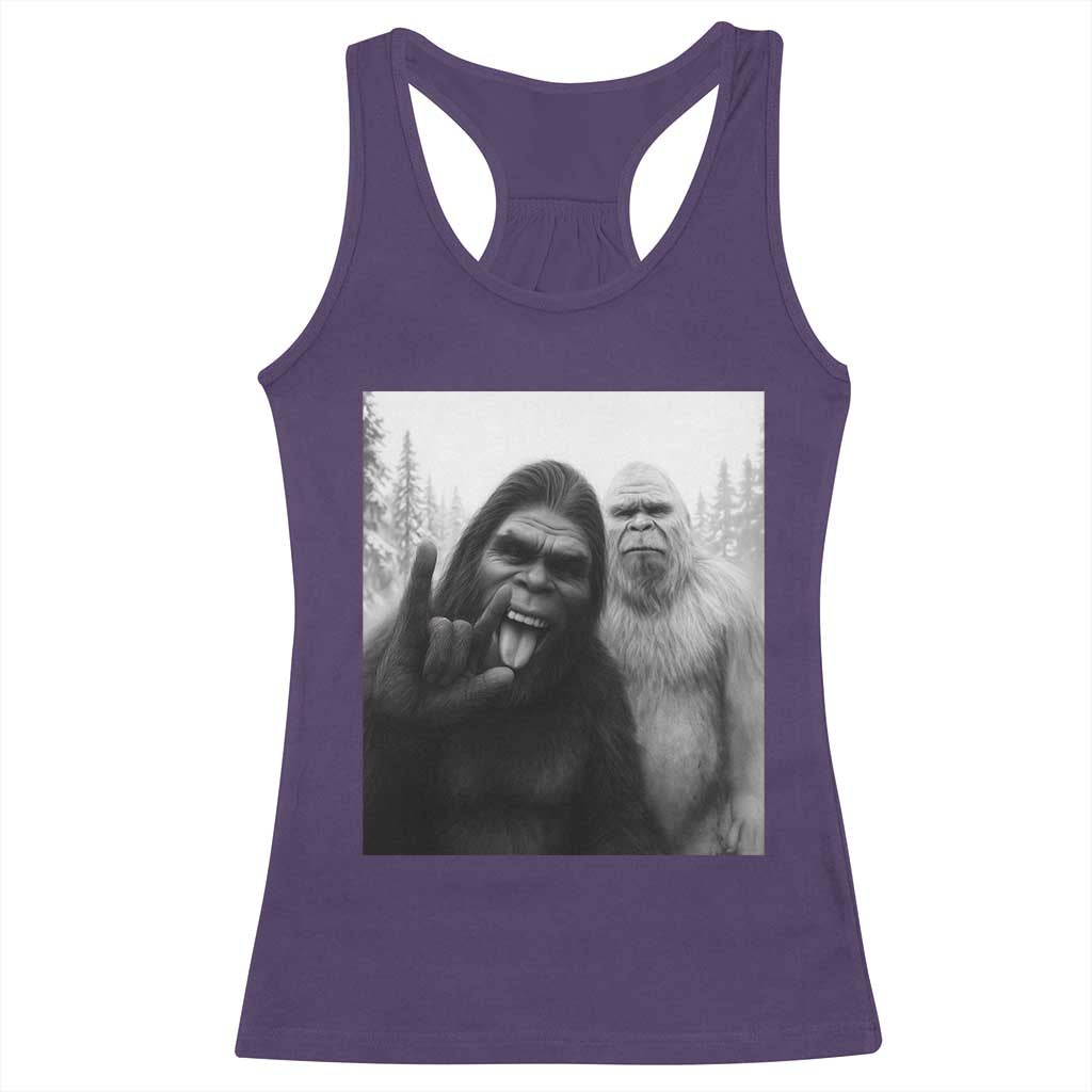 Bigfoot Selfie Christmas Racerback Tank Top Sasquatch Yeti Rock On Hand - Wonder Print Shop