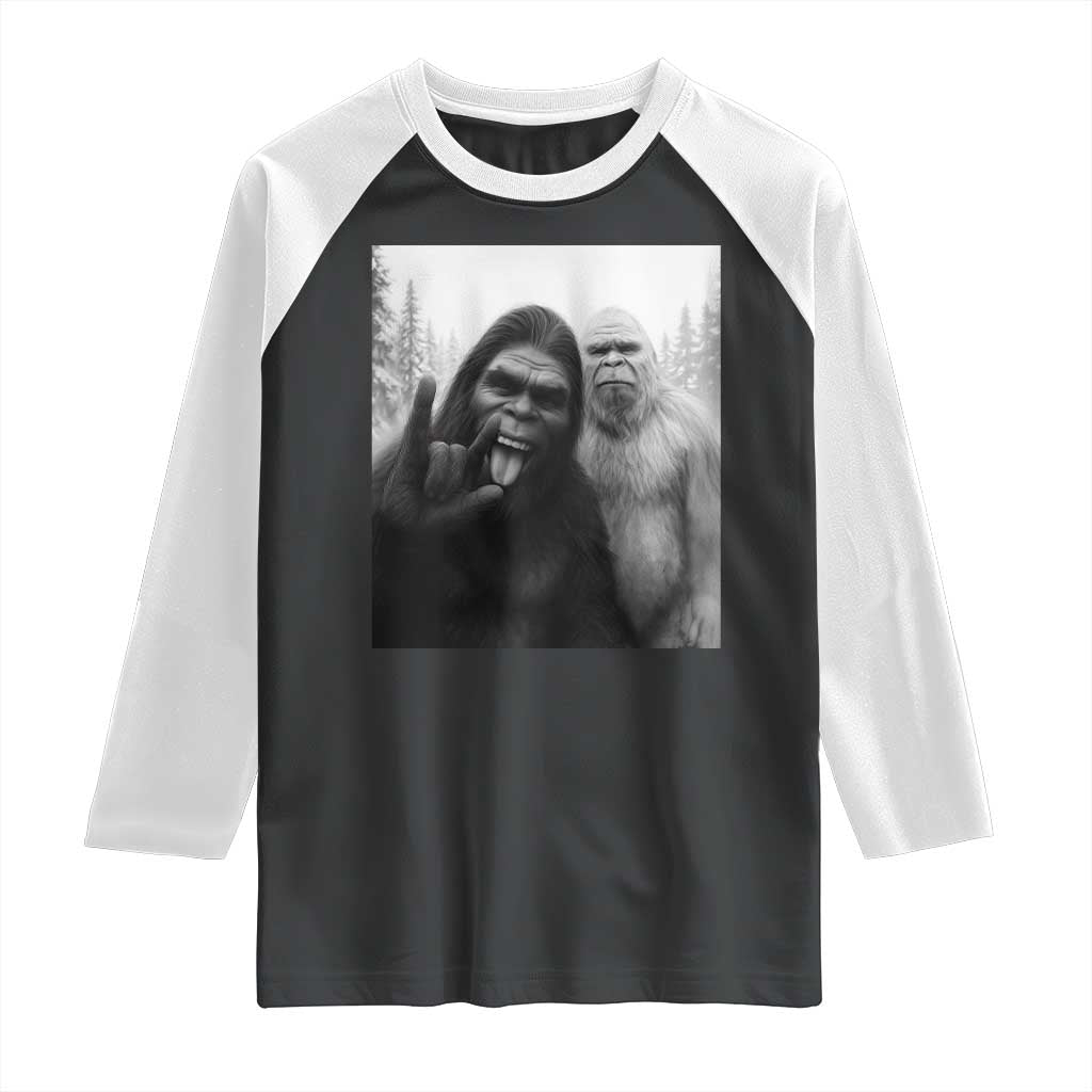 Bigfoot Selfie Christmas Raglan Shirt Sasquatch Yeti Rock On Hand - Wonder Print Shop