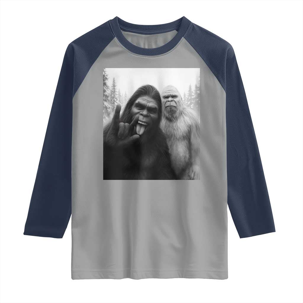 Bigfoot Selfie Christmas Raglan Shirt Sasquatch Yeti Rock On Hand - Wonder Print Shop