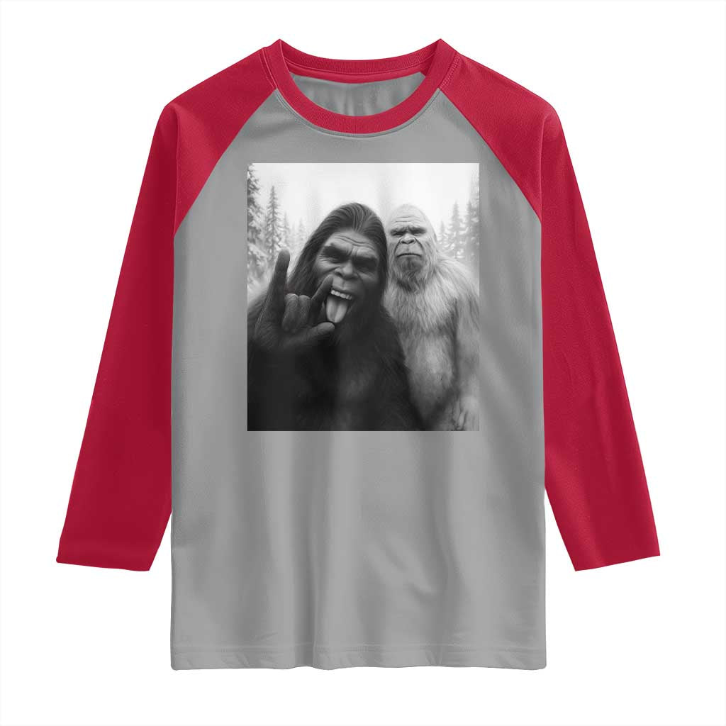 Bigfoot Selfie Christmas Raglan Shirt Sasquatch Yeti Rock On Hand - Wonder Print Shop
