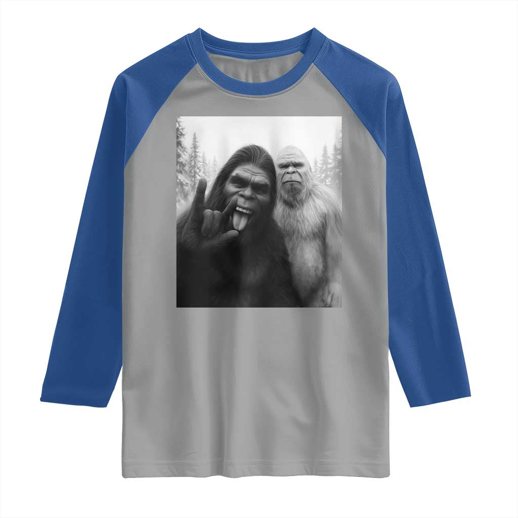 Bigfoot Selfie Christmas Raglan Shirt Sasquatch Yeti Rock On Hand - Wonder Print Shop