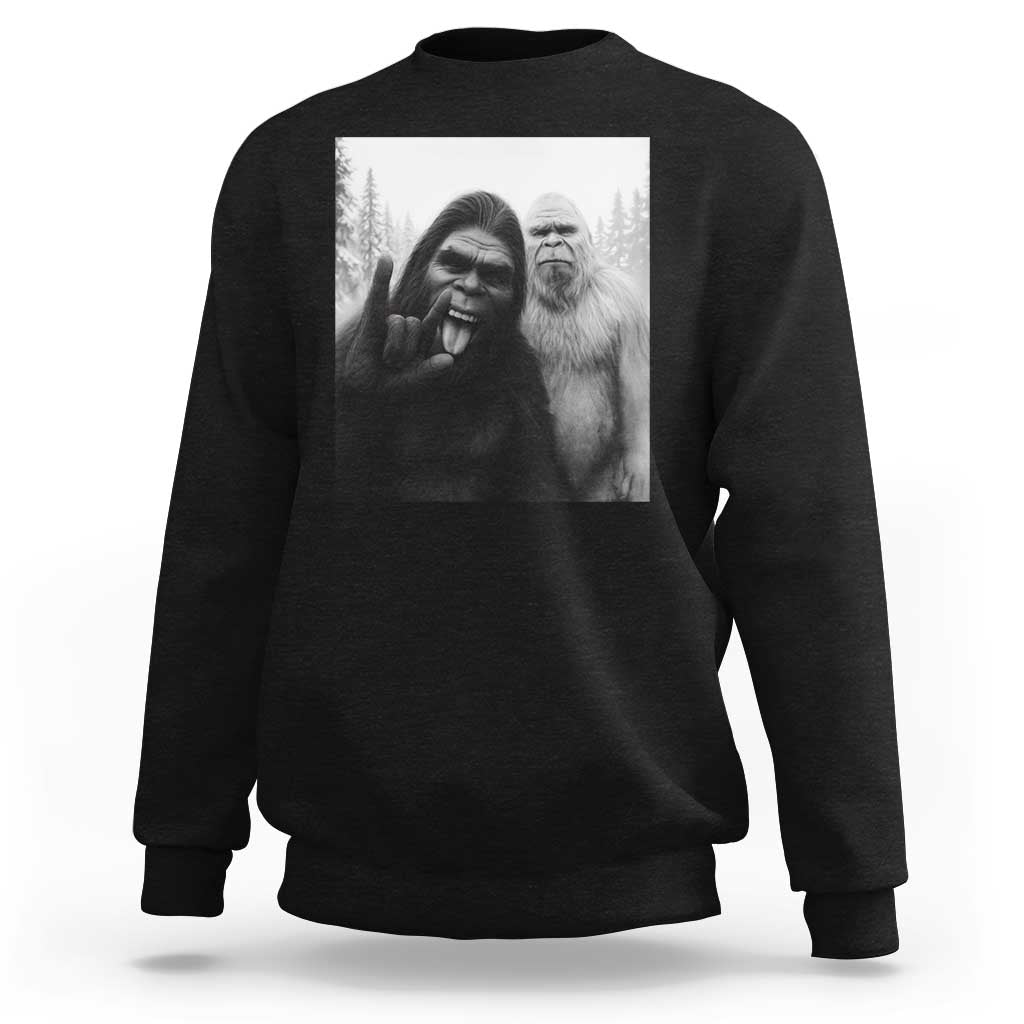 Bigfoot Selfie Christmas Sweatshirt Sasquatch Yeti Rock On Hand - Wonder Print Shop