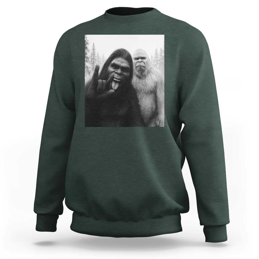 Bigfoot Selfie Christmas Sweatshirt Sasquatch Yeti Rock On Hand - Wonder Print Shop