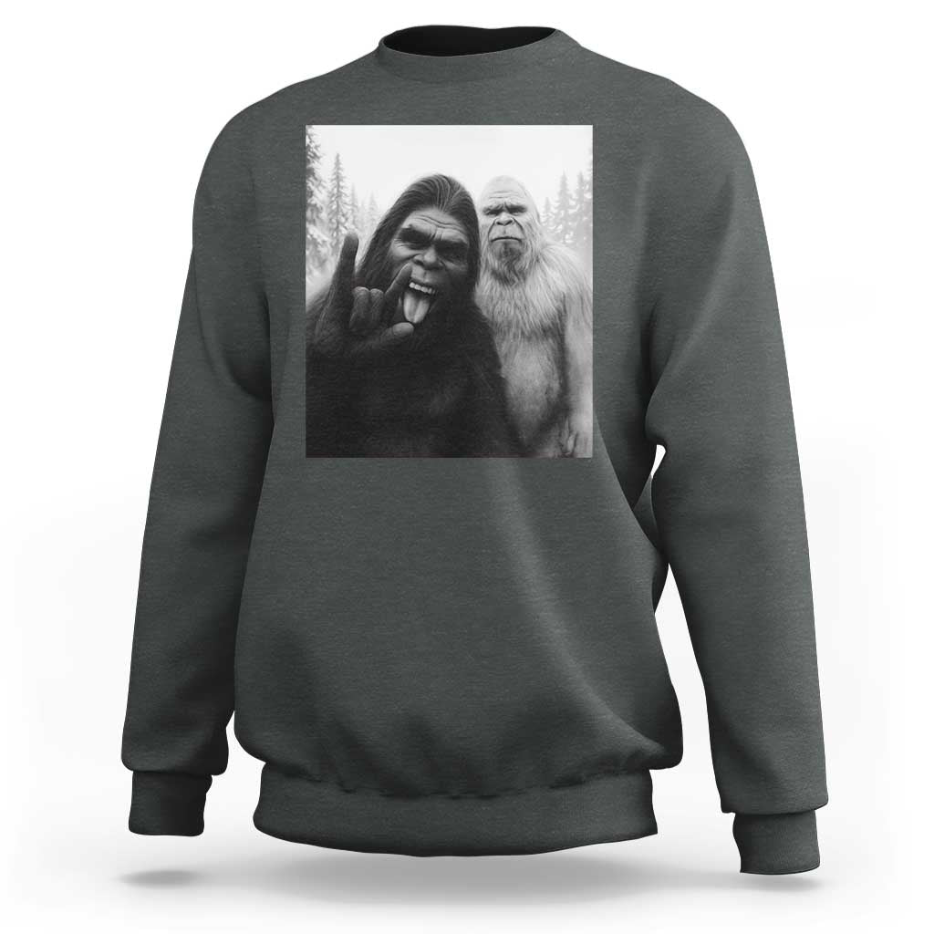 Bigfoot Selfie Christmas Sweatshirt Sasquatch Yeti Rock On Hand - Wonder Print Shop