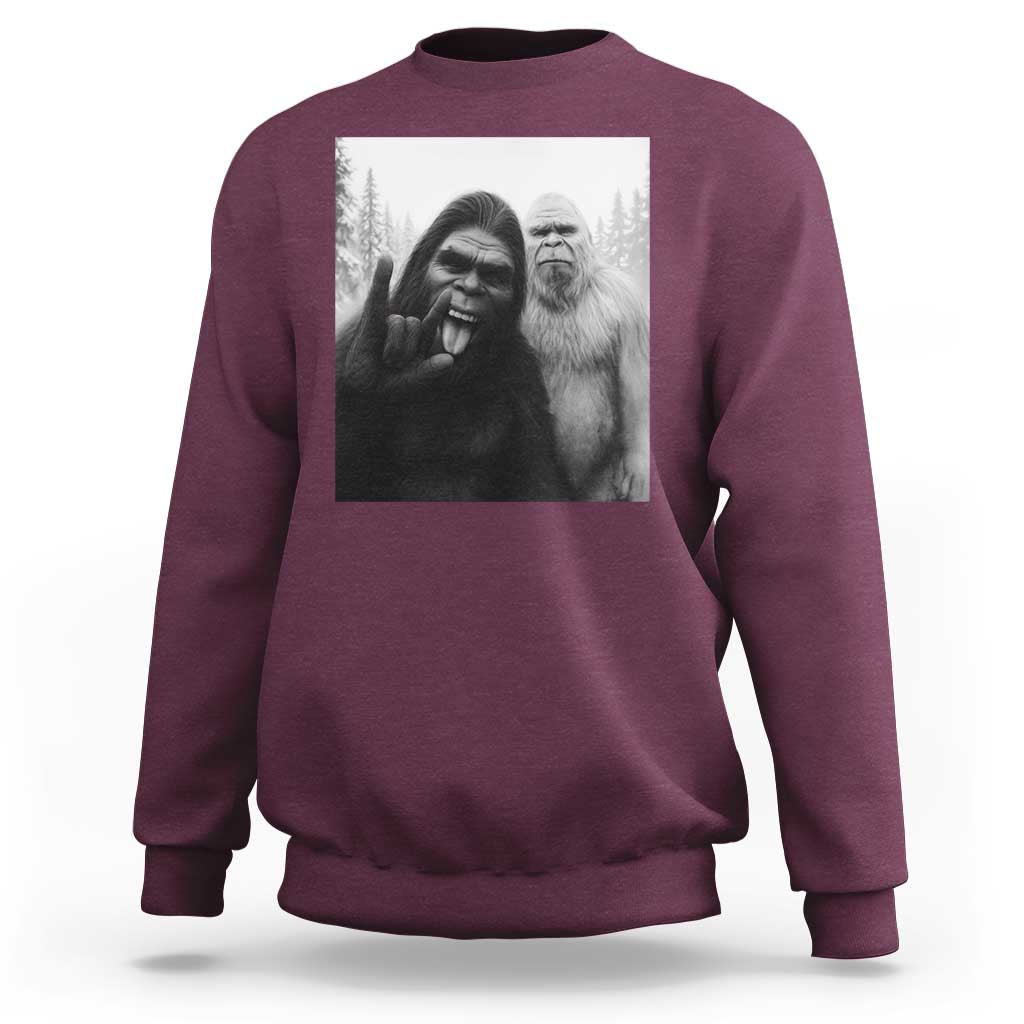 Bigfoot Selfie Christmas Sweatshirt Sasquatch Yeti Rock On Hand - Wonder Print Shop