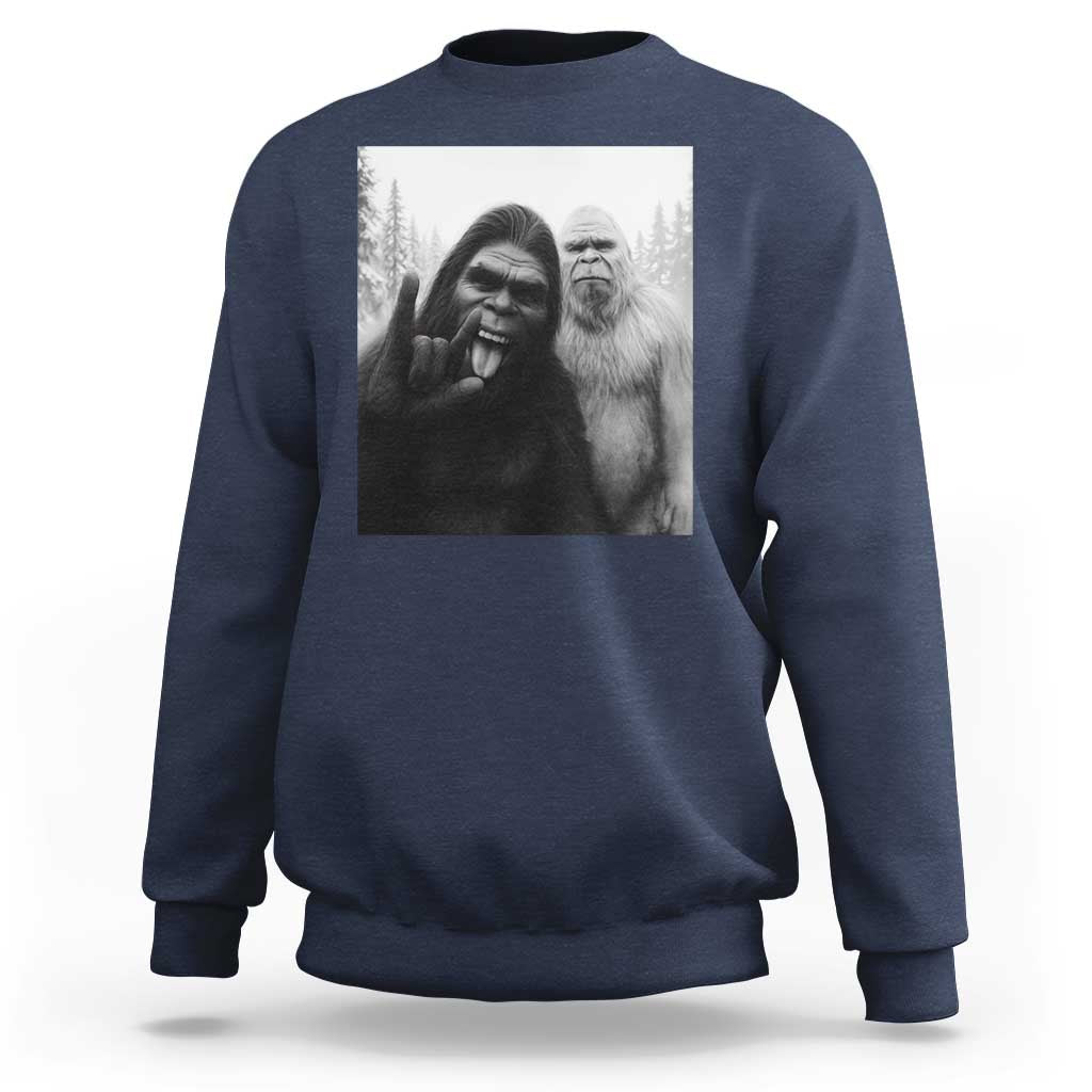 Bigfoot Selfie Christmas Sweatshirt Sasquatch Yeti Rock On Hand - Wonder Print Shop