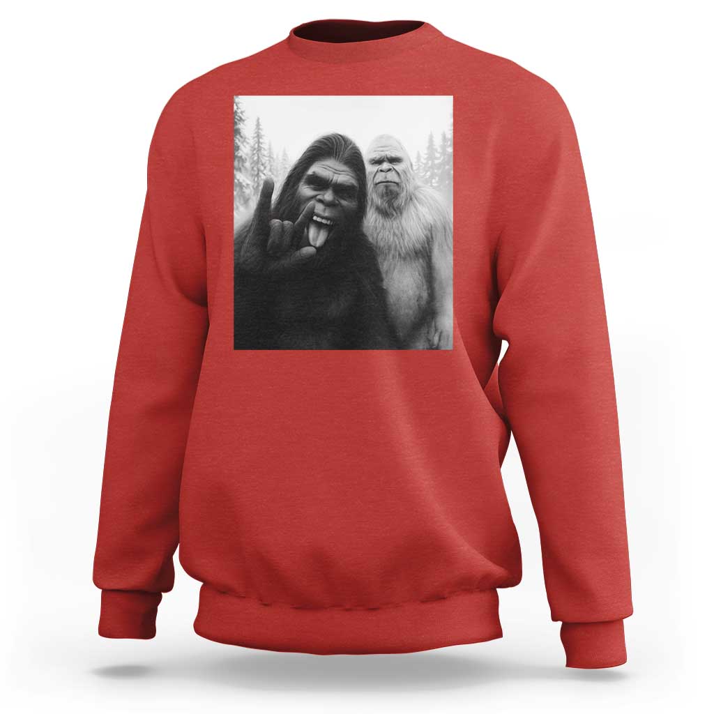 Bigfoot Selfie Christmas Sweatshirt Sasquatch Yeti Rock On Hand - Wonder Print Shop
