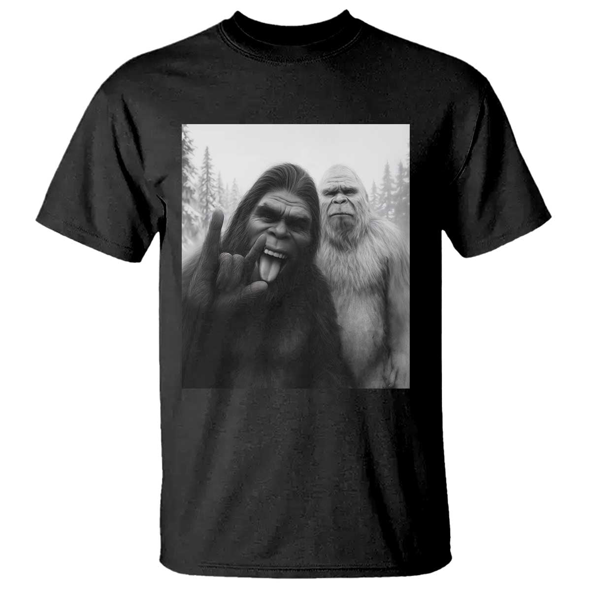 Bigfoot Selfie Christmas T Shirt Sasquatch Yeti Rock On Hand - Wonder Print Shop