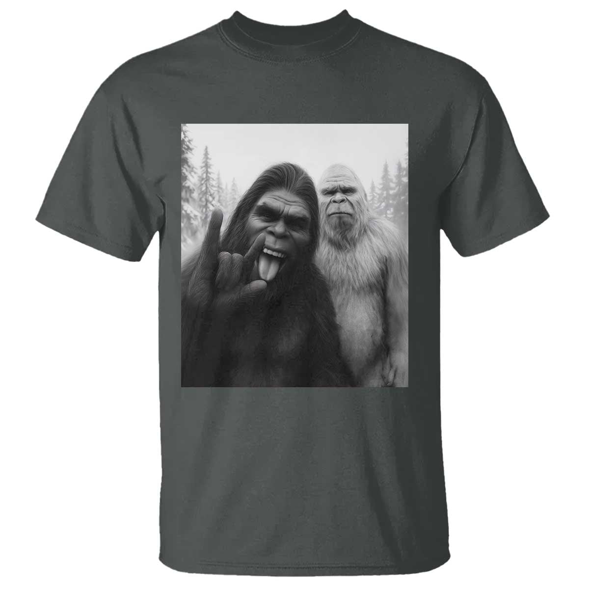 Bigfoot Selfie Christmas T Shirt Sasquatch Yeti Rock On Hand - Wonder Print Shop