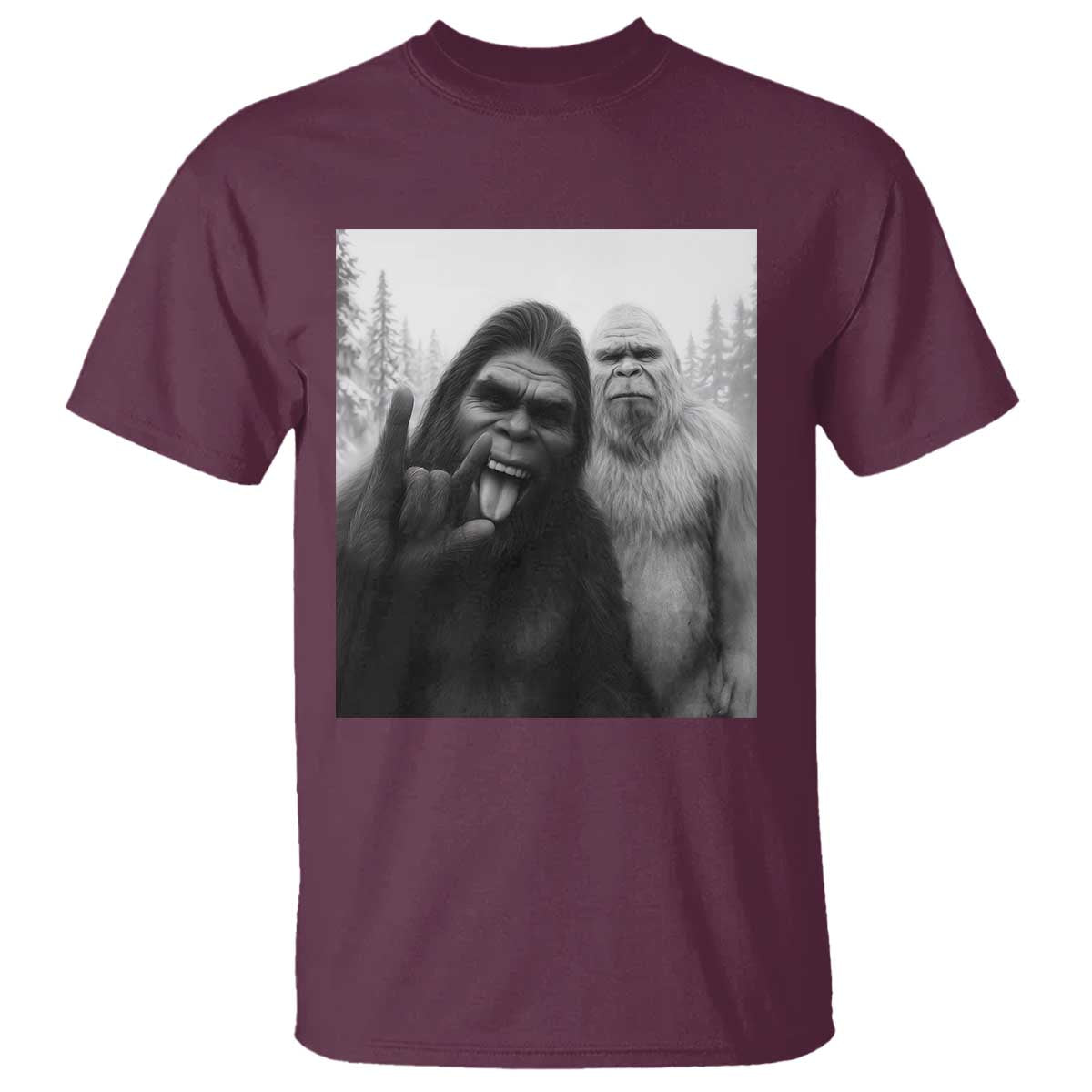 Bigfoot Selfie Christmas T Shirt Sasquatch Yeti Rock On Hand - Wonder Print Shop
