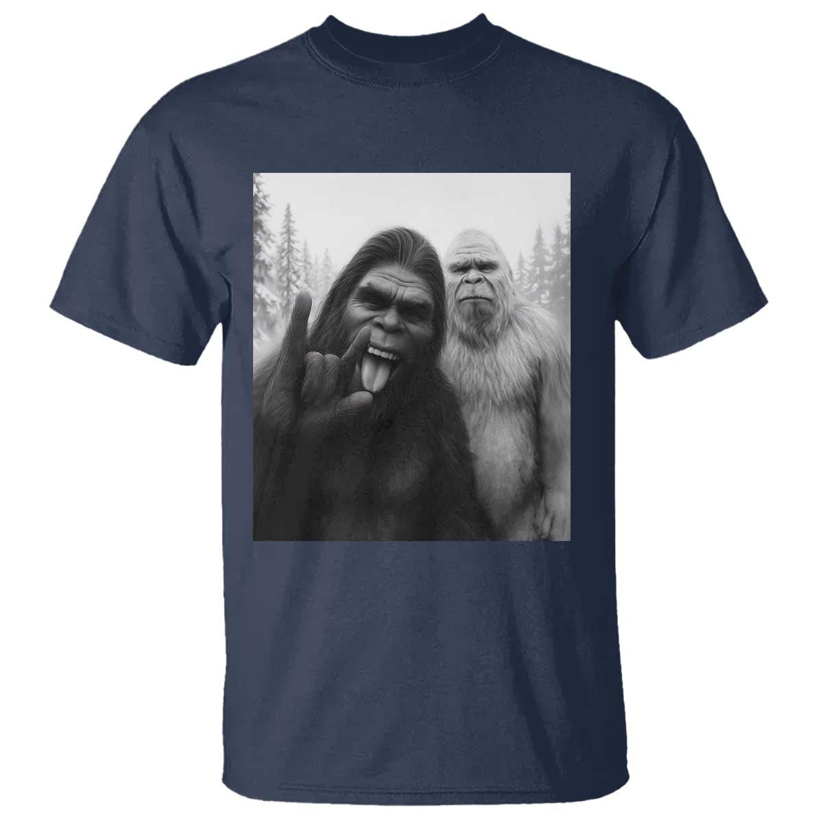 Bigfoot Selfie Christmas T Shirt Sasquatch Yeti Rock On Hand - Wonder Print Shop