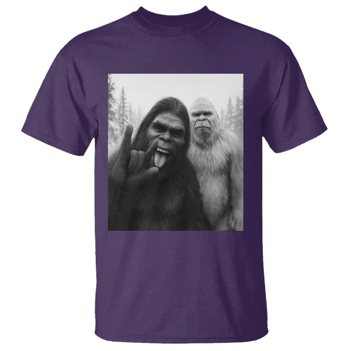 Bigfoot Selfie Christmas T Shirt Sasquatch Yeti Rock On Hand - Wonder Print Shop