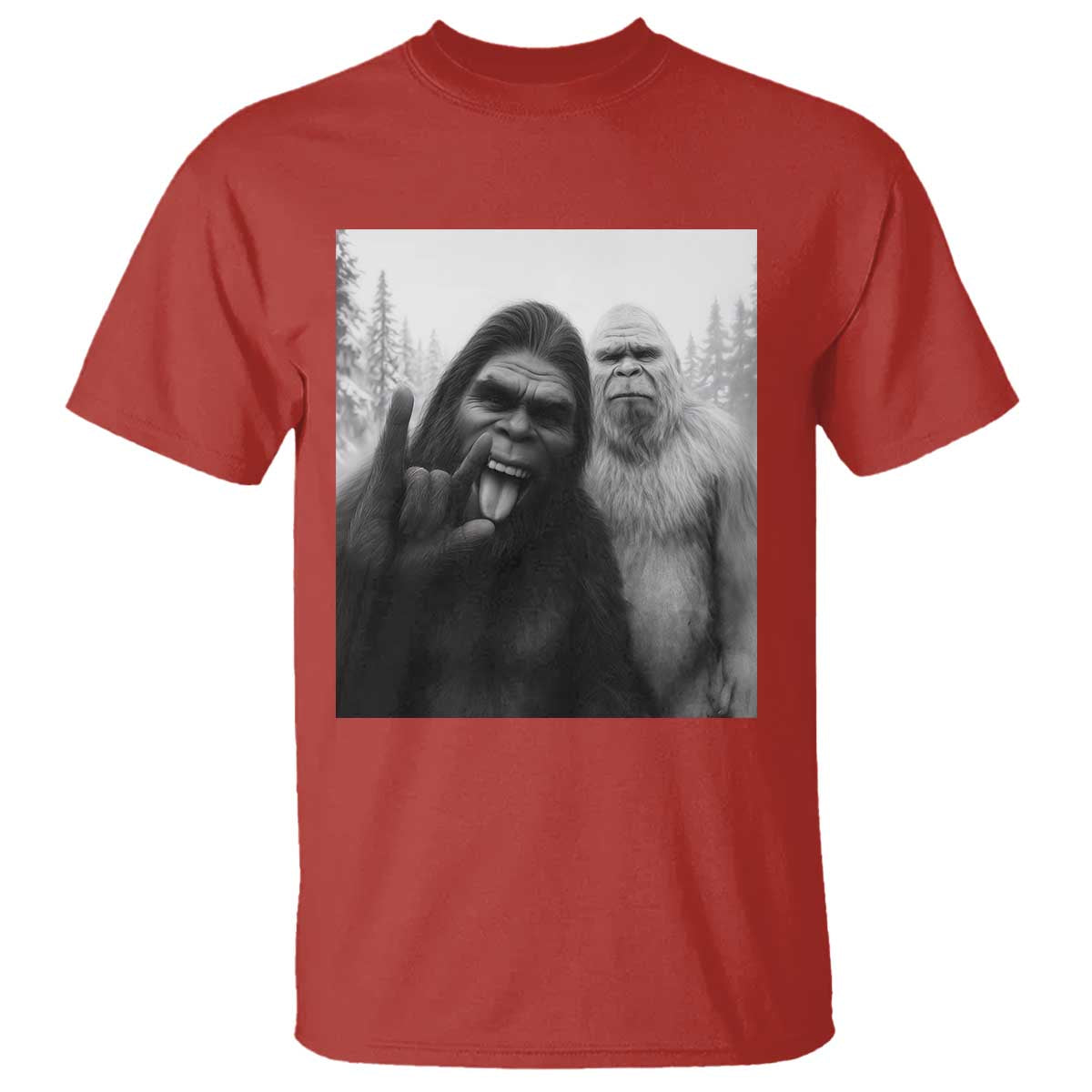 Bigfoot Selfie Christmas T Shirt Sasquatch Yeti Rock On Hand - Wonder Print Shop
