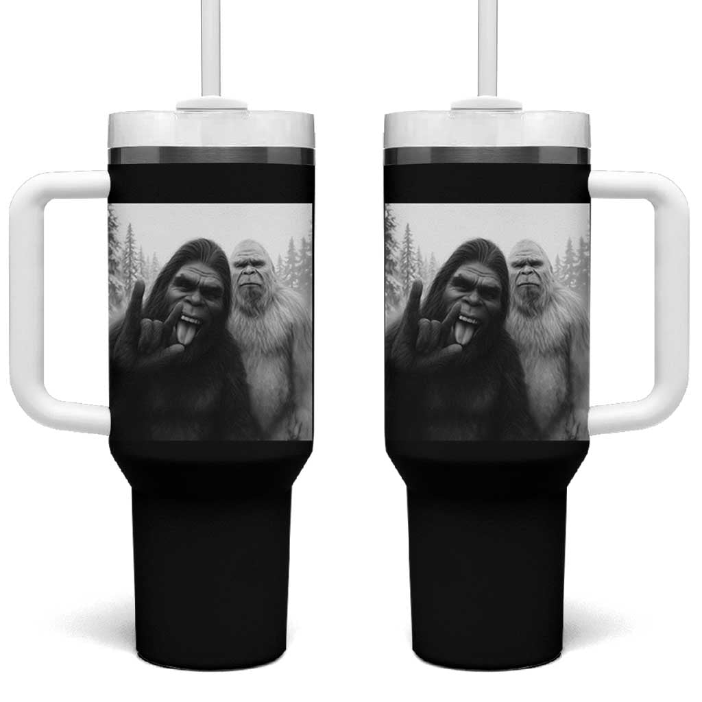 Bigfoot Selfie Christmas Tumbler With Handle Sasquatch Yeti Rock On Hand - Wonder Print Shop