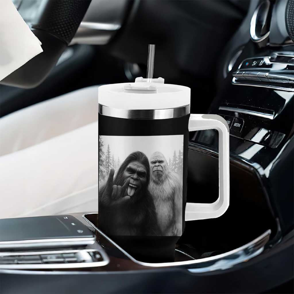 Bigfoot Selfie Christmas Tumbler With Handle Sasquatch Yeti Rock On Hand - Wonder Print Shop
