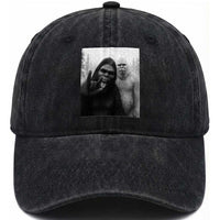 Bigfoot Selfie Christmas Washed Cotton Baseball Cap Sasquatch Yeti Rock On Hand