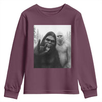Bigfoot Selfie Christmas Youth Sweatshirt Sasquatch Yeti Rock On Hand - Wonder Print Shop