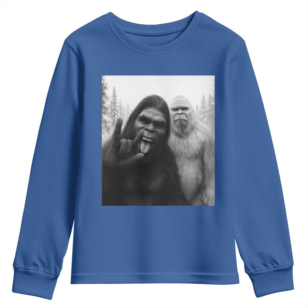 Bigfoot Selfie Christmas Youth Sweatshirt Sasquatch Yeti Rock On Hand - Wonder Print Shop