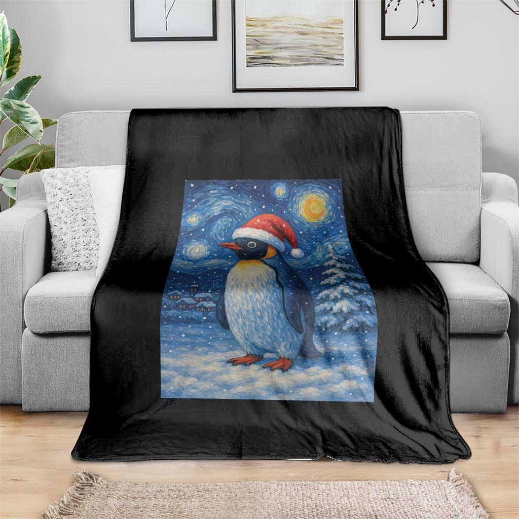 Penguin Christmas Throw Blanket Starry Night Van Gogh - Wonder Print Shop