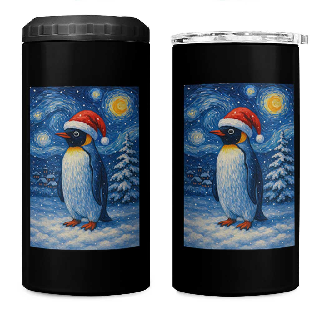 Penguin Christmas 4 in 1 Can Cooler Tumbler Starry Night Van Gogh - Wonder Print Shop