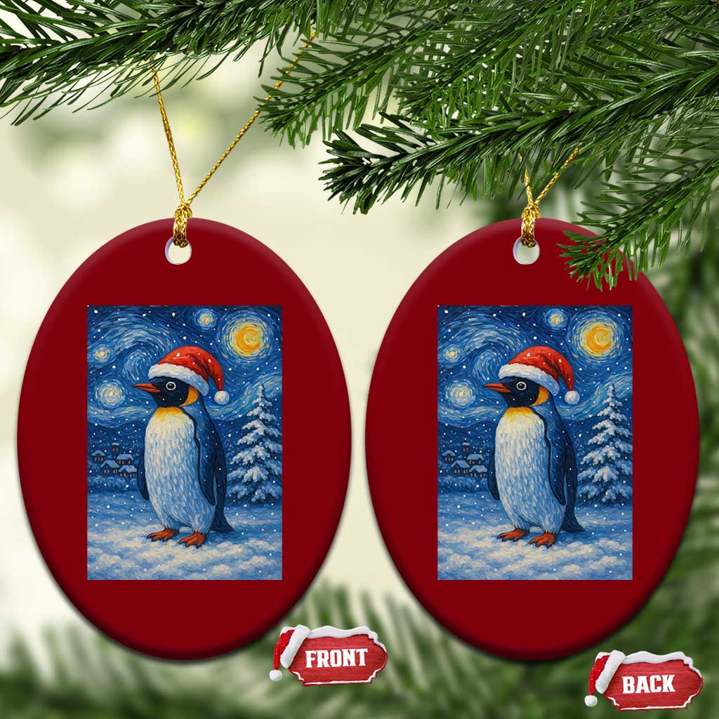 Penguin Xmas Ceramic Ornament Starry Night Van Gogh - Wonder Print Shop