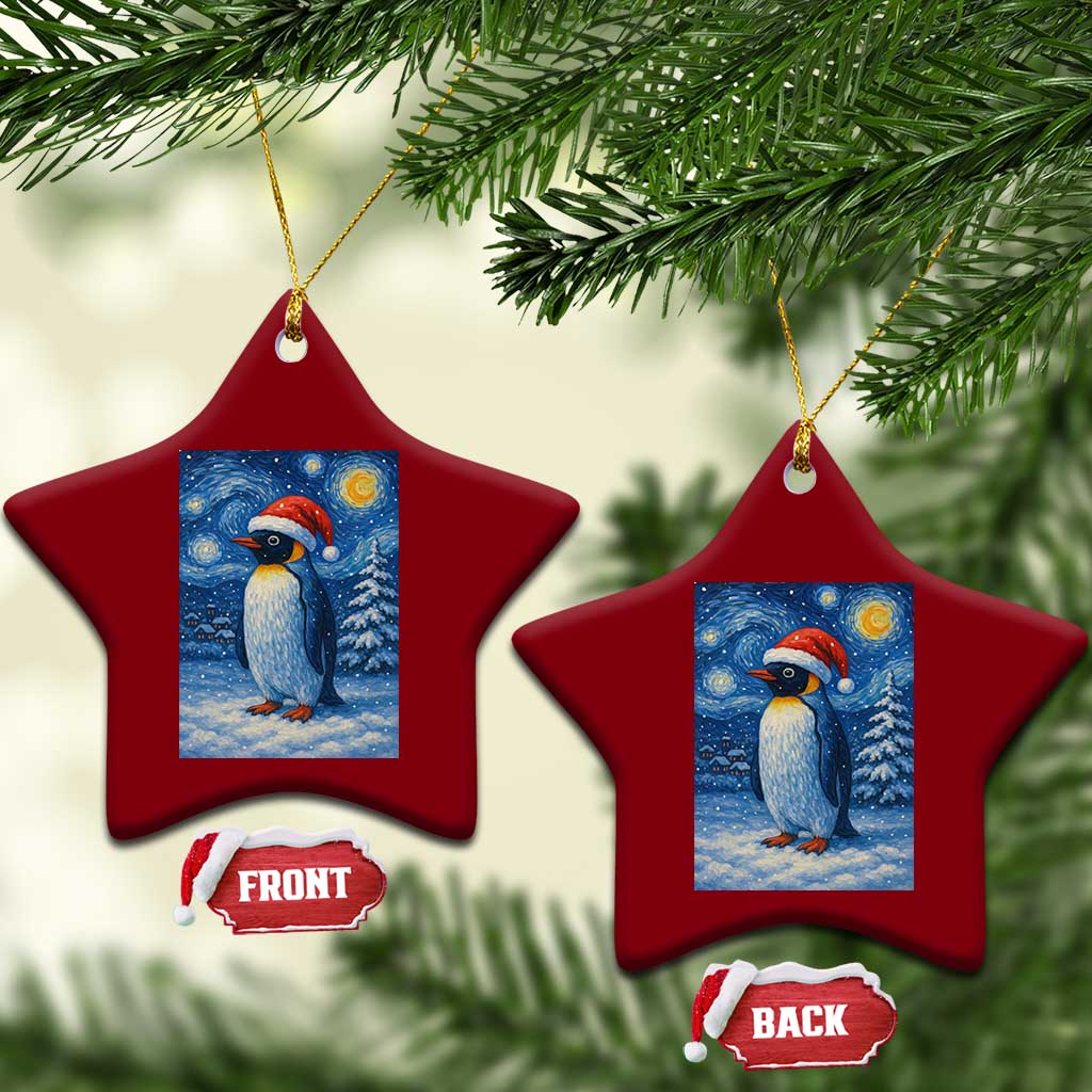 Penguin Xmas Ceramic Ornament Starry Night Van Gogh - Wonder Print Shop