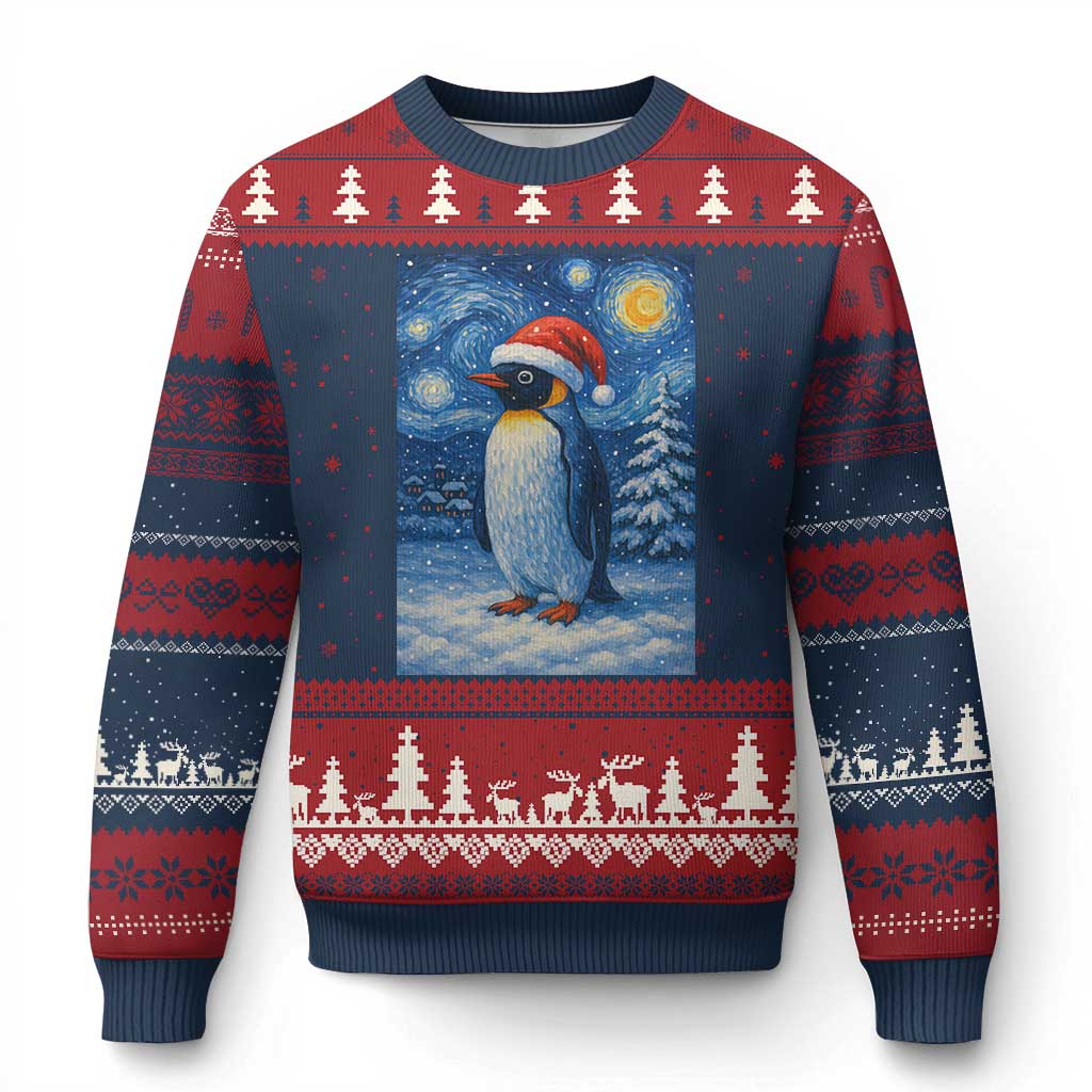 Penguin Xmas Ugly Christmas Sweater Starry Night Van Gogh - Wonder Print Shop