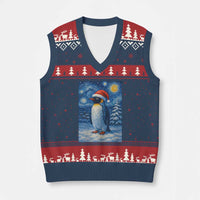 Penguin Xmas V-Neck Knit Sweater Vest Starry Night Van Gogh - Wonder Print Shop