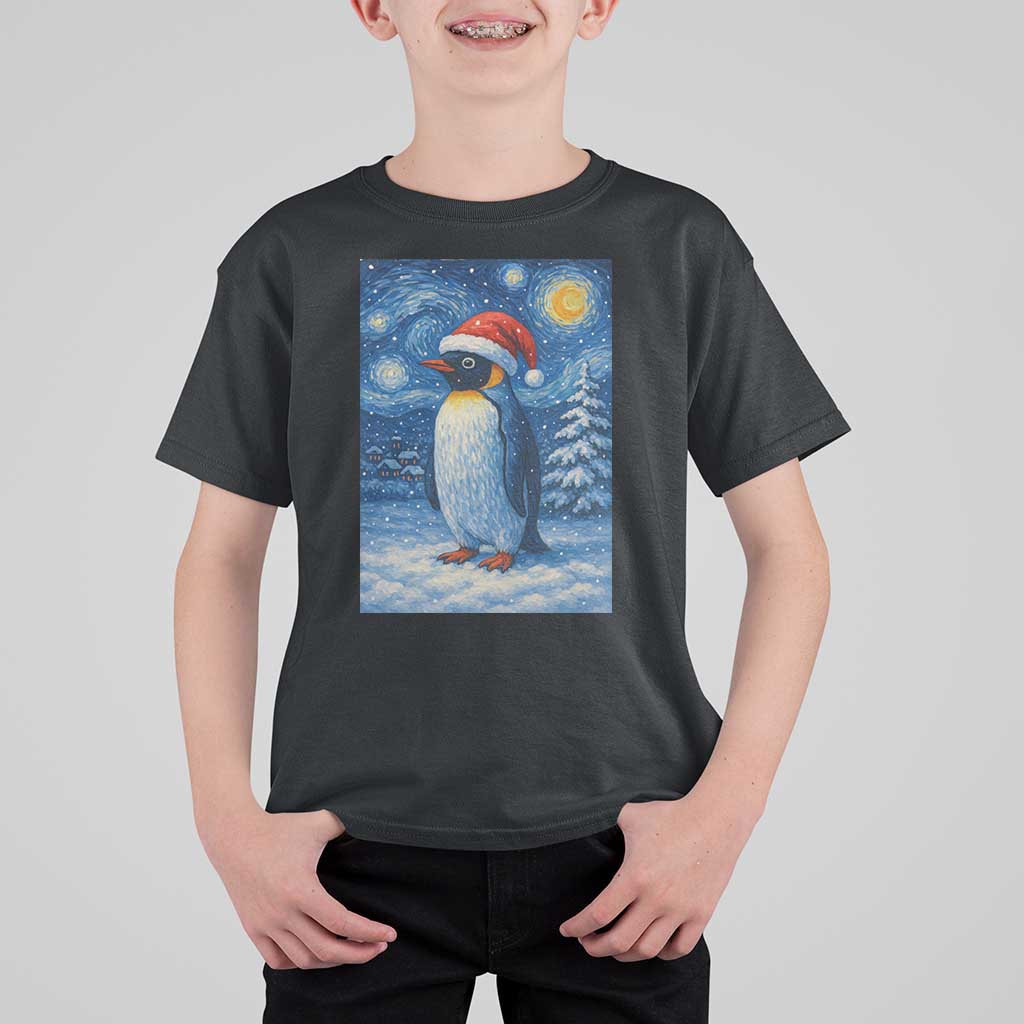 Penguin Christmas T Shirt For Kid Starry Night Van Gogh - Wonder Print Shop