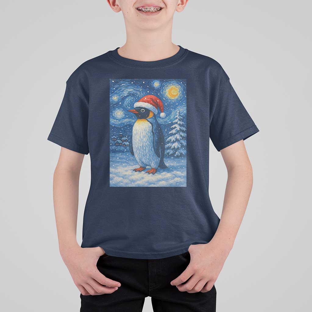 Penguin Christmas T Shirt For Kid Starry Night Van Gogh - Wonder Print Shop