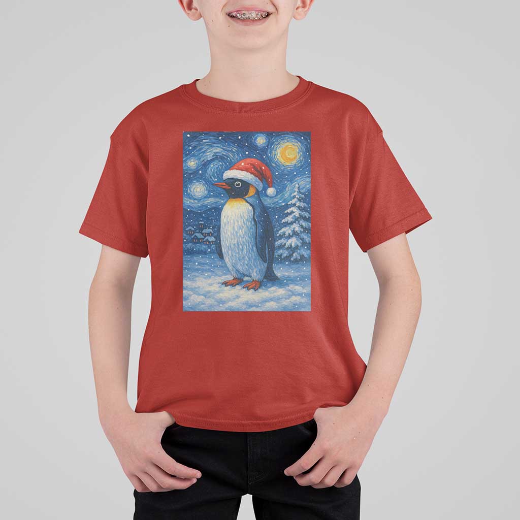 Penguin Christmas T Shirt For Kid Starry Night Van Gogh - Wonder Print Shop