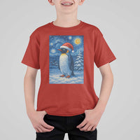 Penguin Christmas T Shirt For Kid Starry Night Van Gogh - Wonder Print Shop