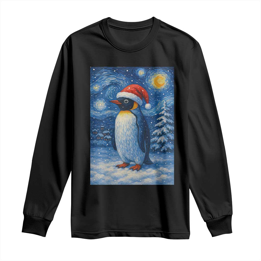 Penguin Christmas Long Sleeve Shirt Starry Night Van Gogh - Wonder Print Shop