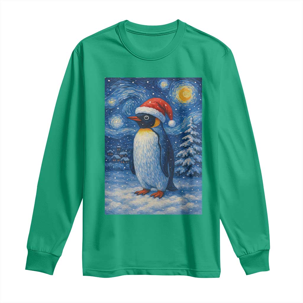 Penguin Christmas Long Sleeve Shirt Starry Night Van Gogh - Wonder Print Shop