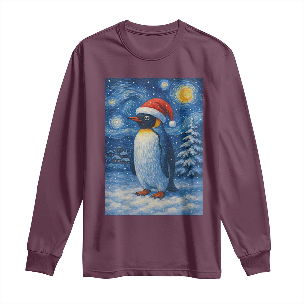 Penguin Christmas Long Sleeve Shirt Starry Night Van Gogh - Wonder Print Shop