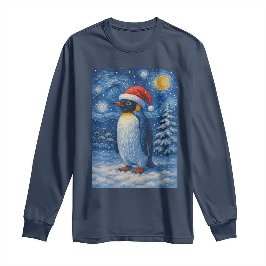 Penguin Christmas Long Sleeve Shirt Starry Night Van Gogh - Wonder Print Shop