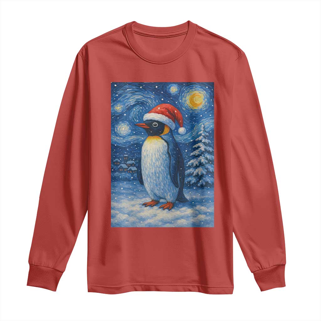 Penguin Christmas Long Sleeve Shirt Starry Night Van Gogh - Wonder Print Shop