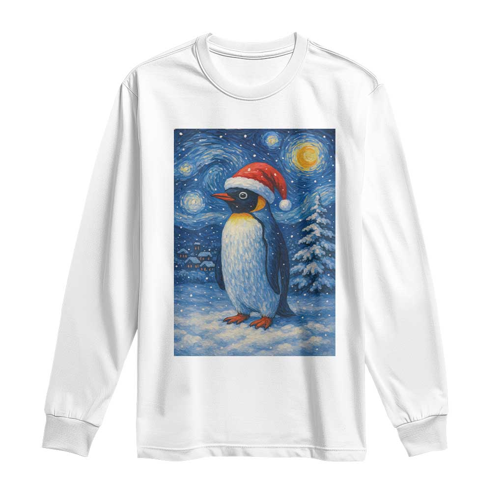 Penguin Christmas Long Sleeve Shirt Starry Night Van Gogh - Wonder Print Shop