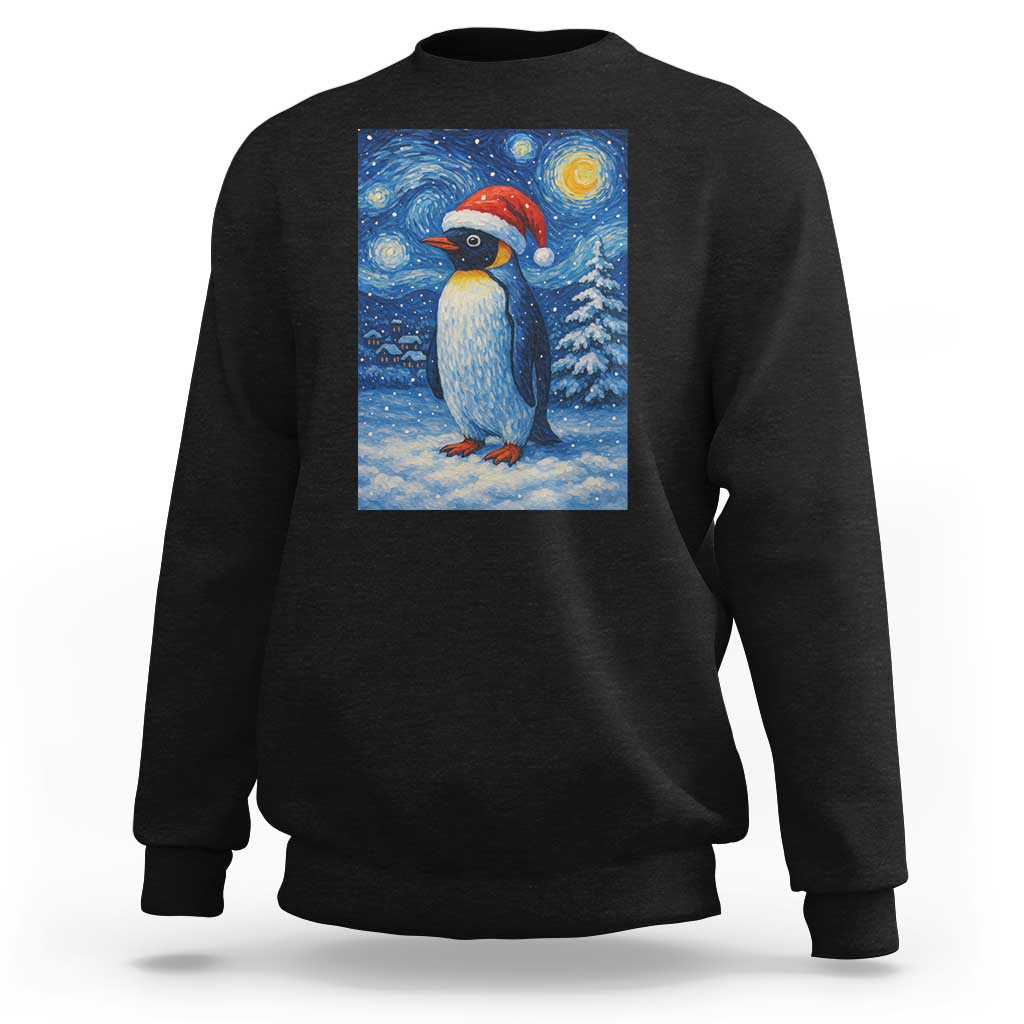 Penguin Christmas Sweatshirt Starry Night Van Gogh - Wonder Print Shop