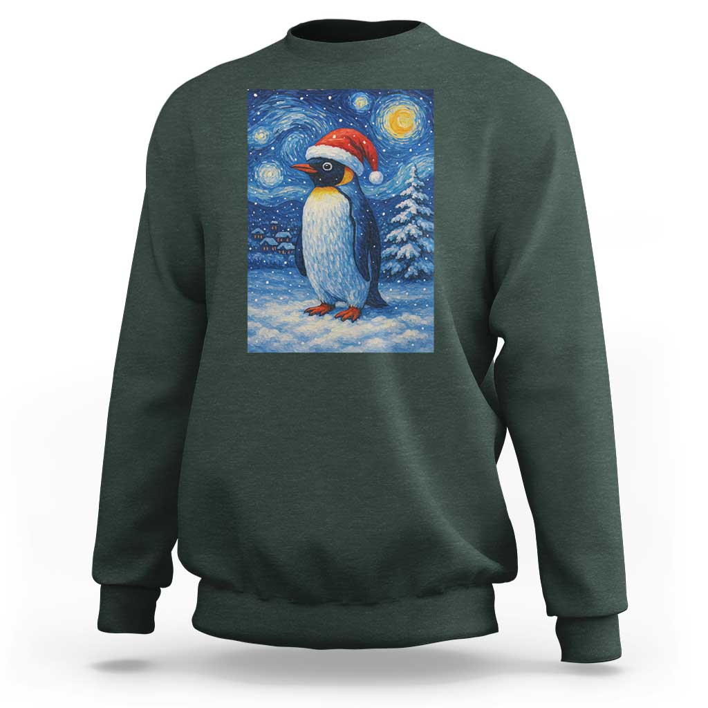 Penguin Christmas Sweatshirt Starry Night Van Gogh - Wonder Print Shop