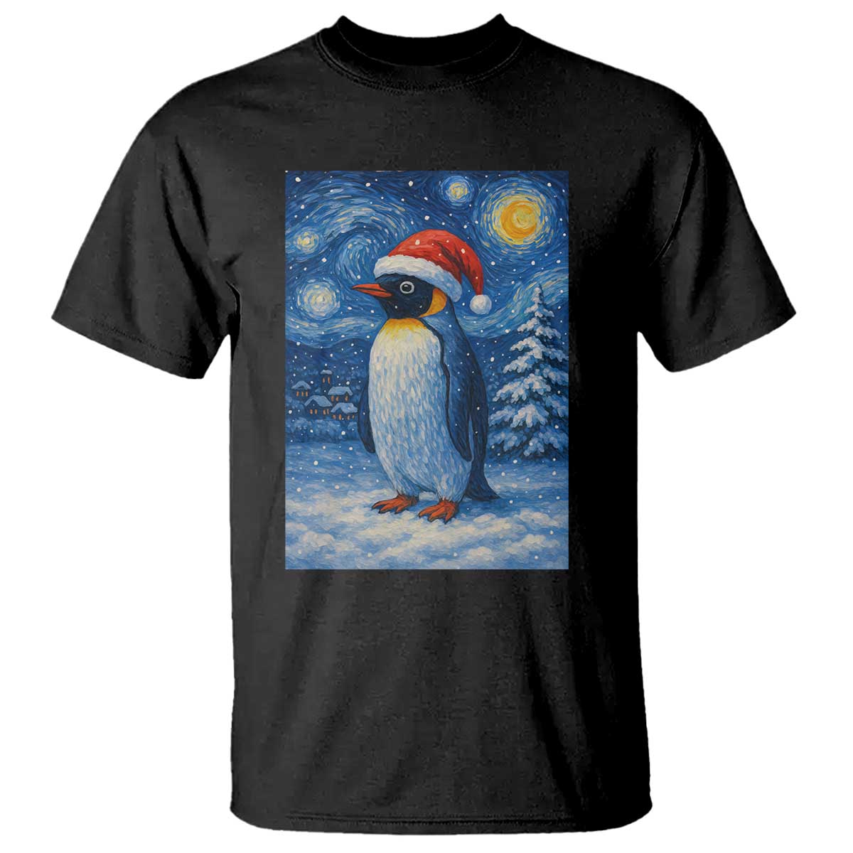 Penguin Christmas T Shirt Starry Night Van Gogh - Wonder Print Shop