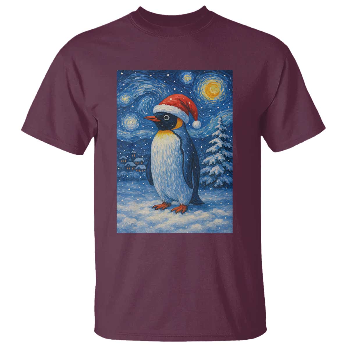 Penguin Christmas T Shirt Starry Night Van Gogh - Wonder Print Shop