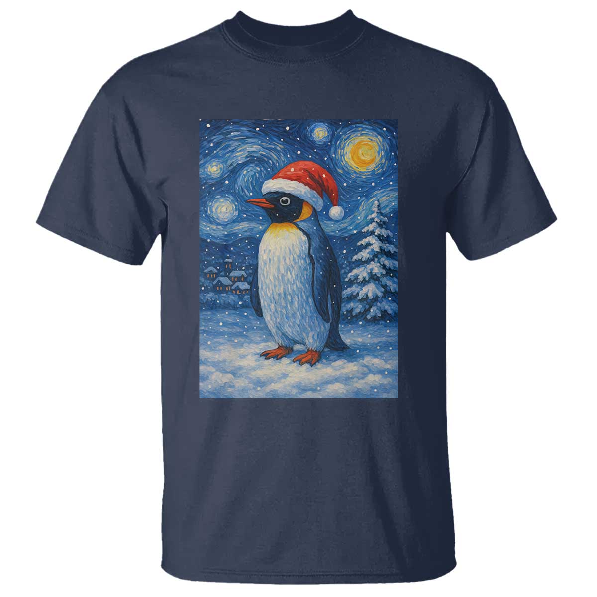 Penguin Christmas T Shirt Starry Night Van Gogh - Wonder Print Shop